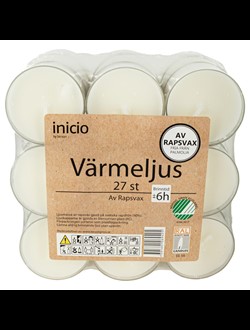 Värmeljus-6 H - Plastkopp-27 pack -Raps- Svanenmärkt